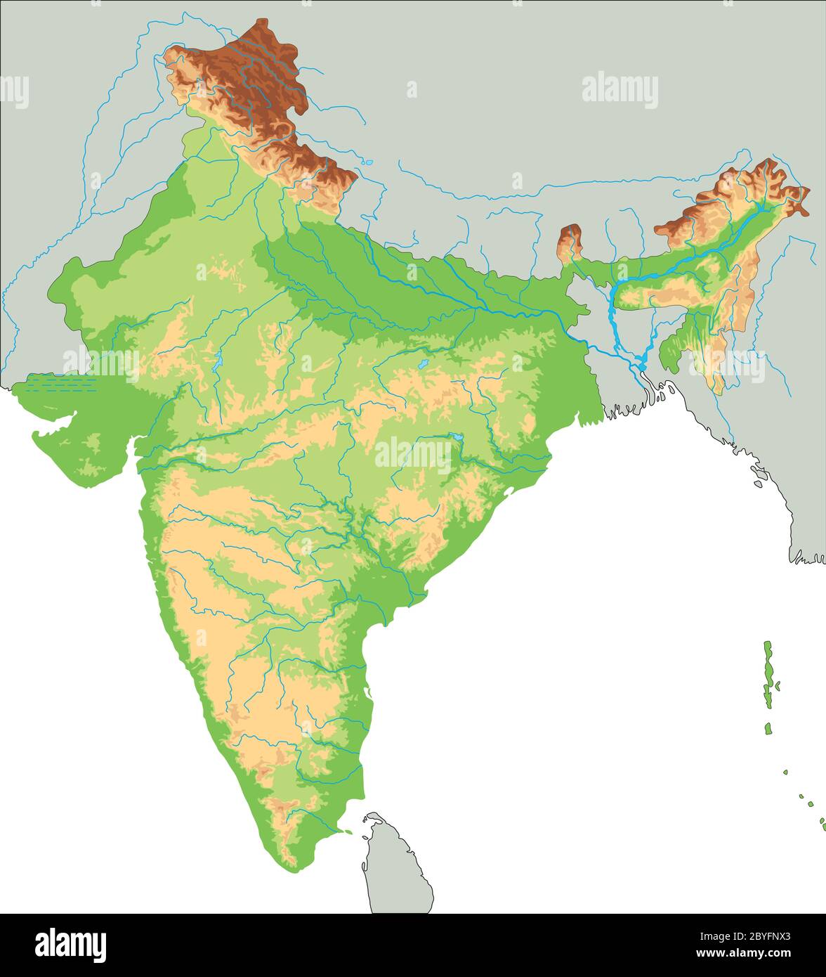 High Detailed India Physical Map Stock Vector Image Art Alamy