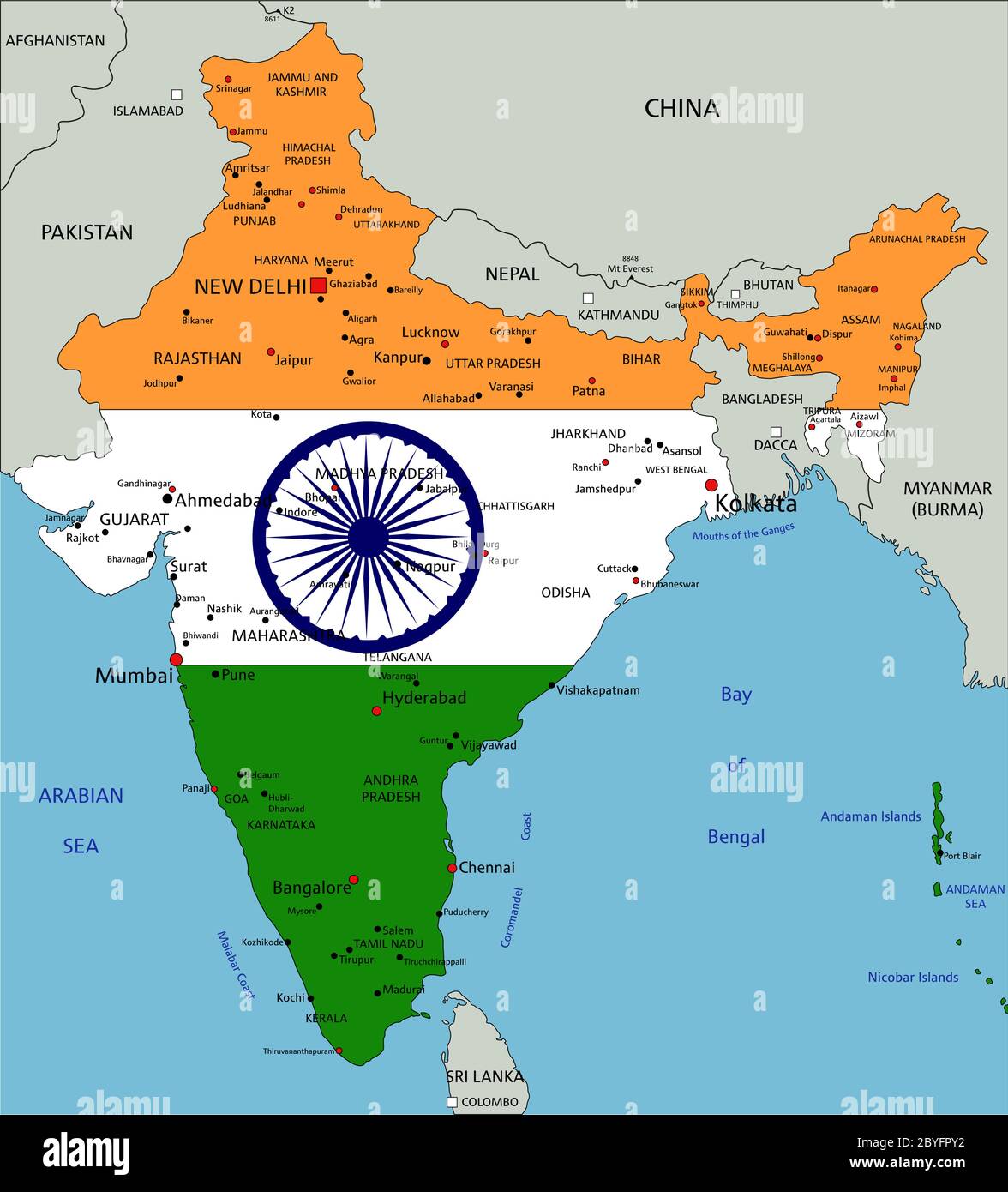 Lucknow In India Outline Map India Highly Detailed Political Map With National Flag Stock Vector Image &  Art - Alamy