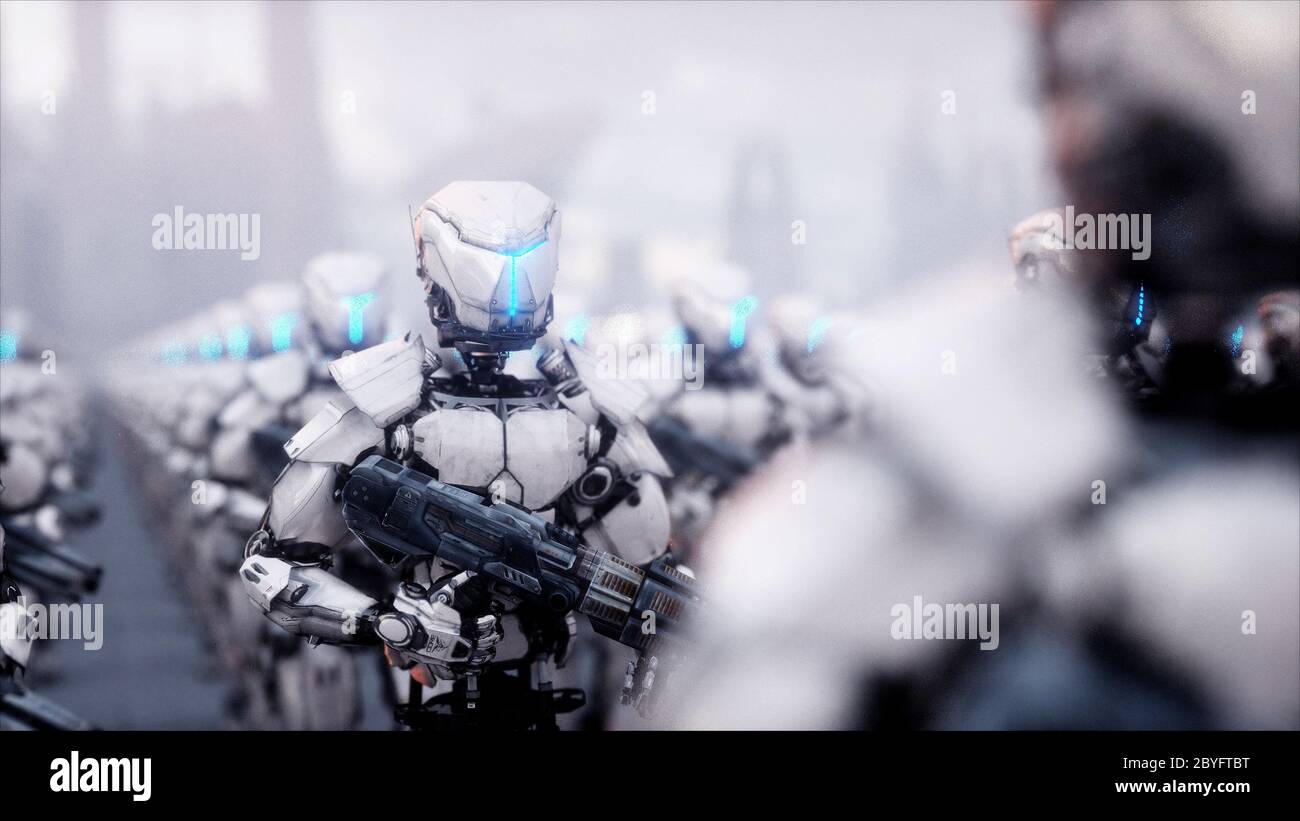 invasion of military robots. Dramatic apocalypse super realistic ...