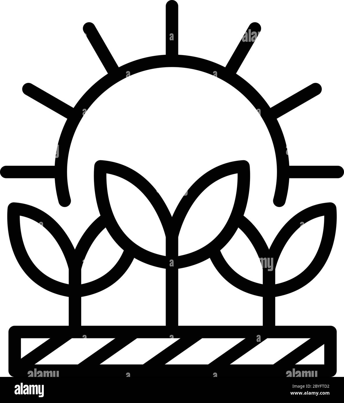 Plants under sun icon, outline style Stock Vector