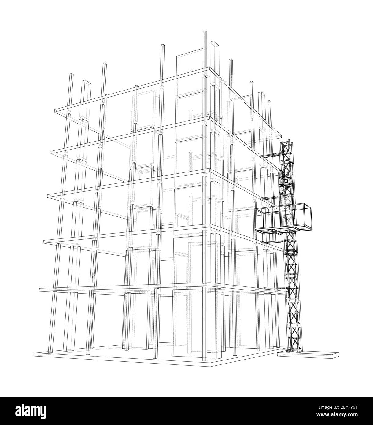 Building under construction with mast lifts Stock Vector