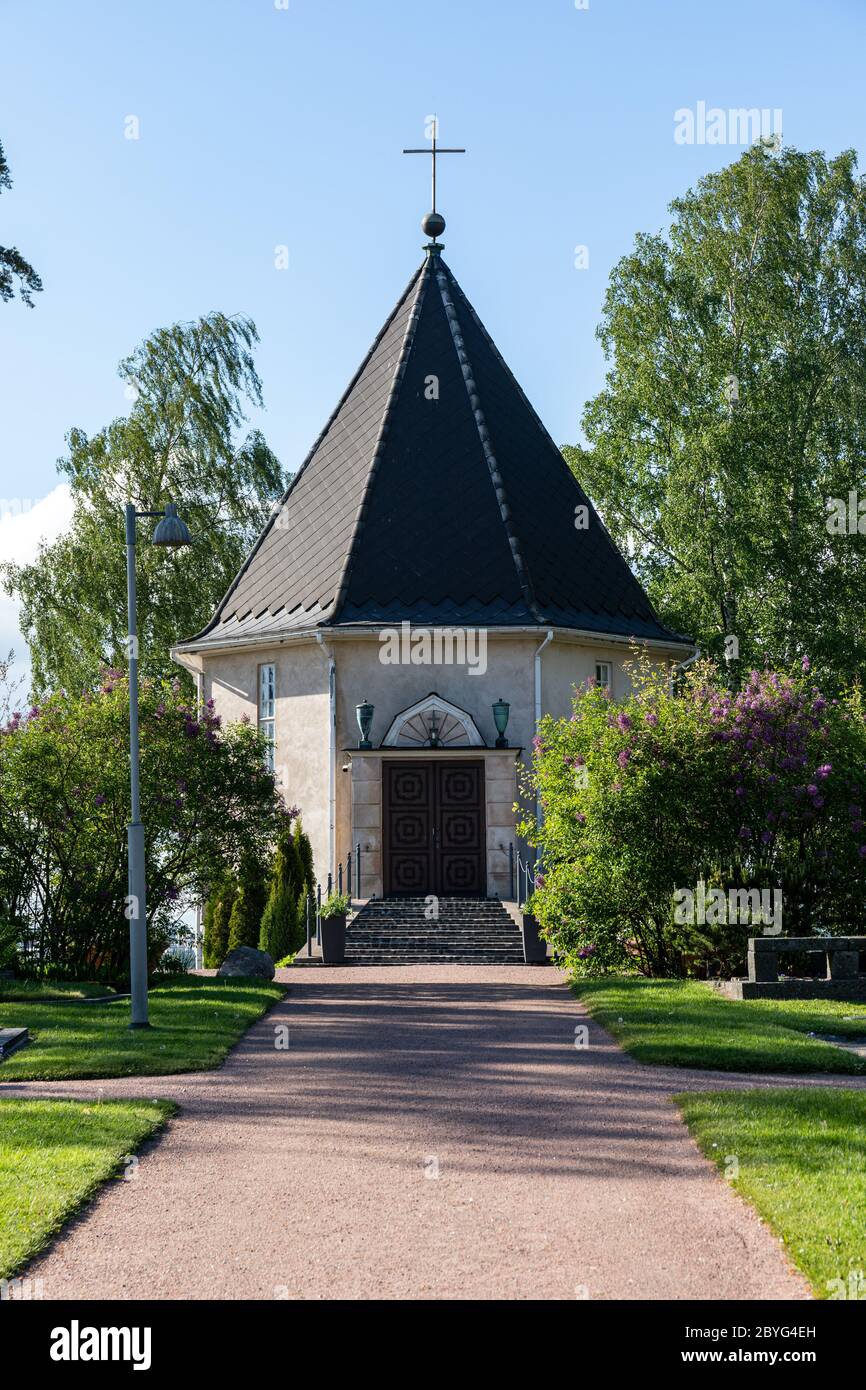 Kulosaari cemetery chapel in Leposaari, Helsinki, Finland Stock Photo