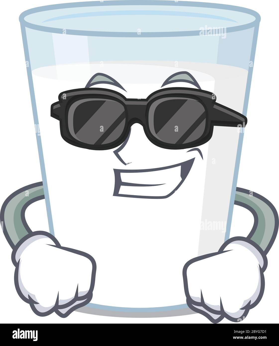 cartoon character of glass of milk wearing classy black glasses Stock