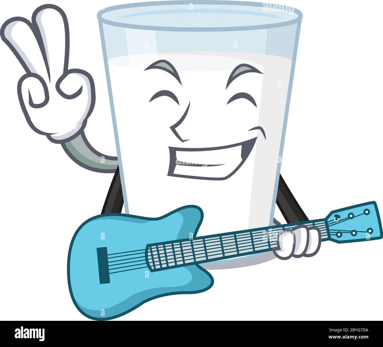 brilliant musician of glass of milk cartoon design playing music with a guitar Stock Vector