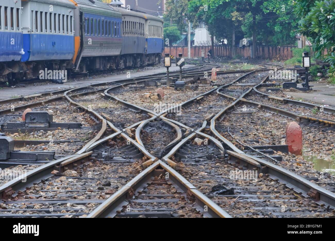 Intersection Crossing Railway Track Junction High Resolution Stock