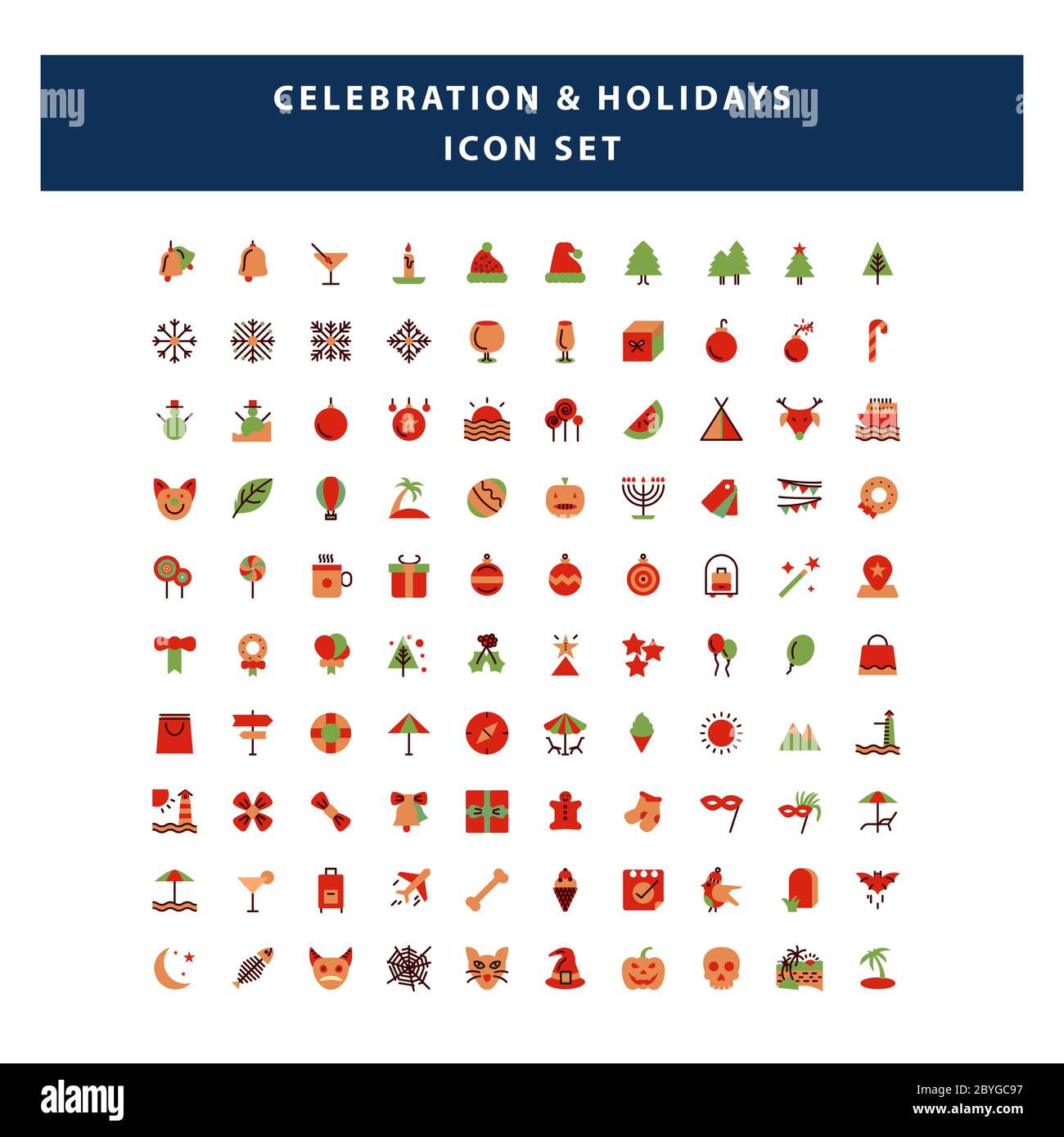 set of Celebration and Holidays icon with flat style design vector Stock Vector