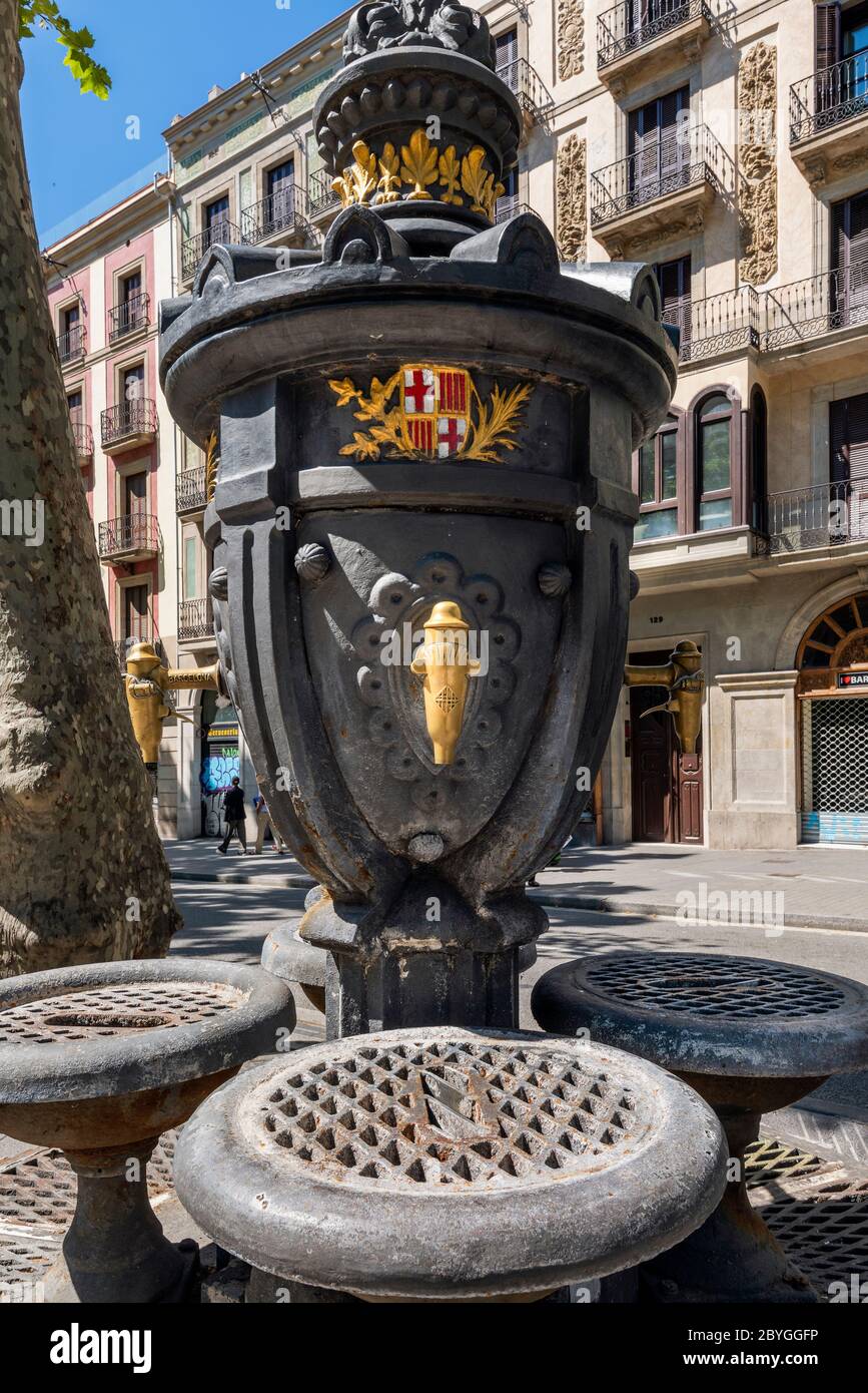 Font de Canaletes ornate fountain, Rambla street, Barcelona, Catalonia, Spain Stock Photo
