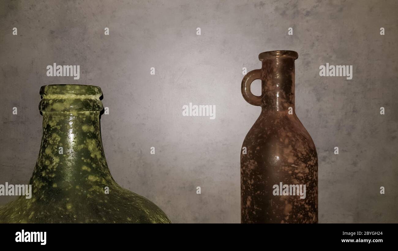 Large Vintage Vases Or Jugs Of Colored Glass As Decoration