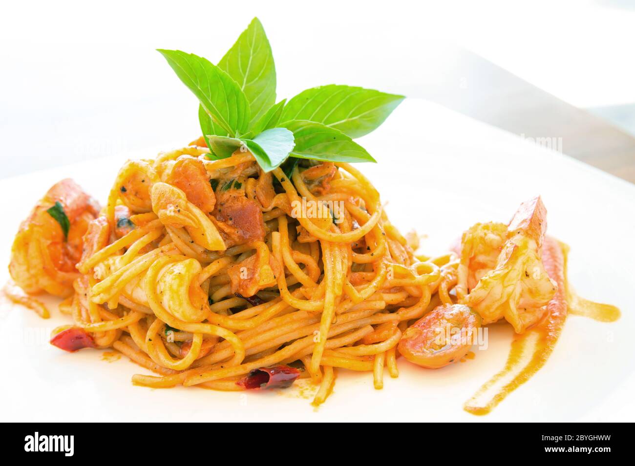 Seafood Spaghetti Stock Photo