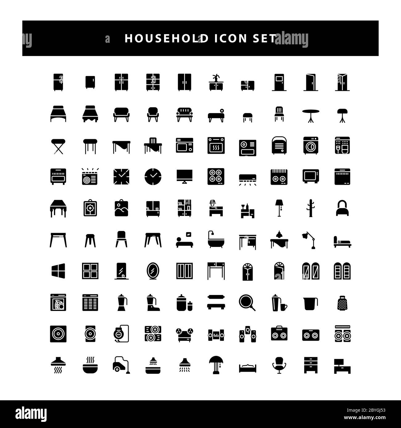 set of household icon with glyph style design vector Stock Vector