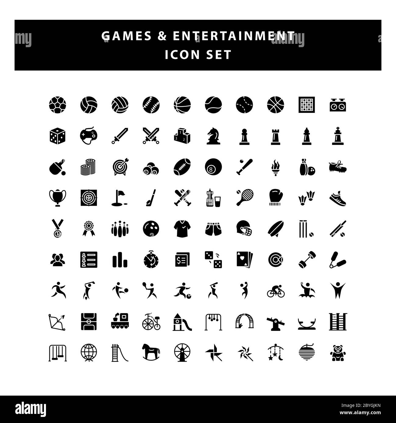 set of game and entertainment icon with glyph style design vector Stock Vector