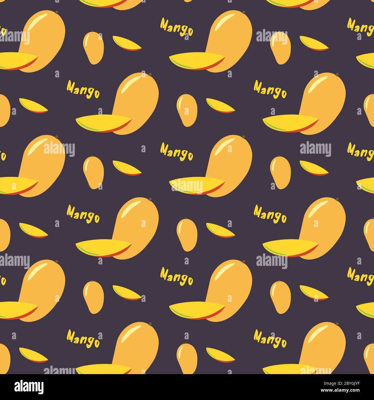 Mango seamless repeating pattern, flat style. Exotic tropical f Stock Vector