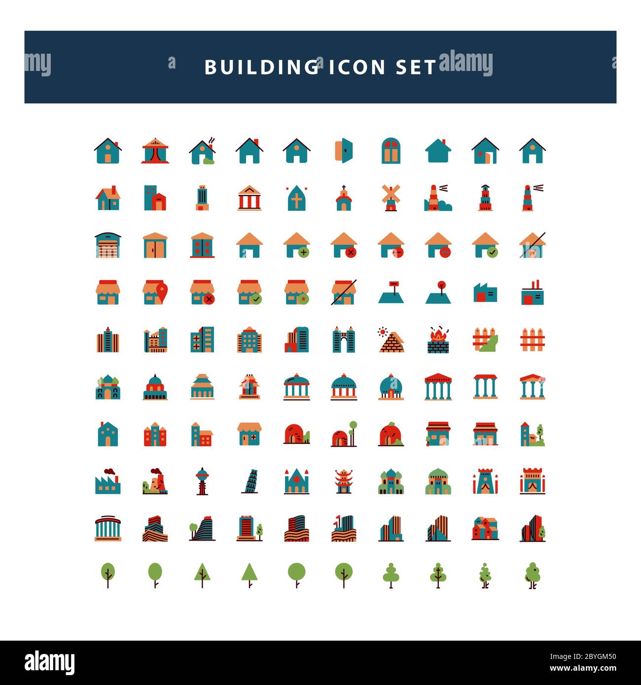 set of Building icon with flat style design vector Stock Vector Image ...