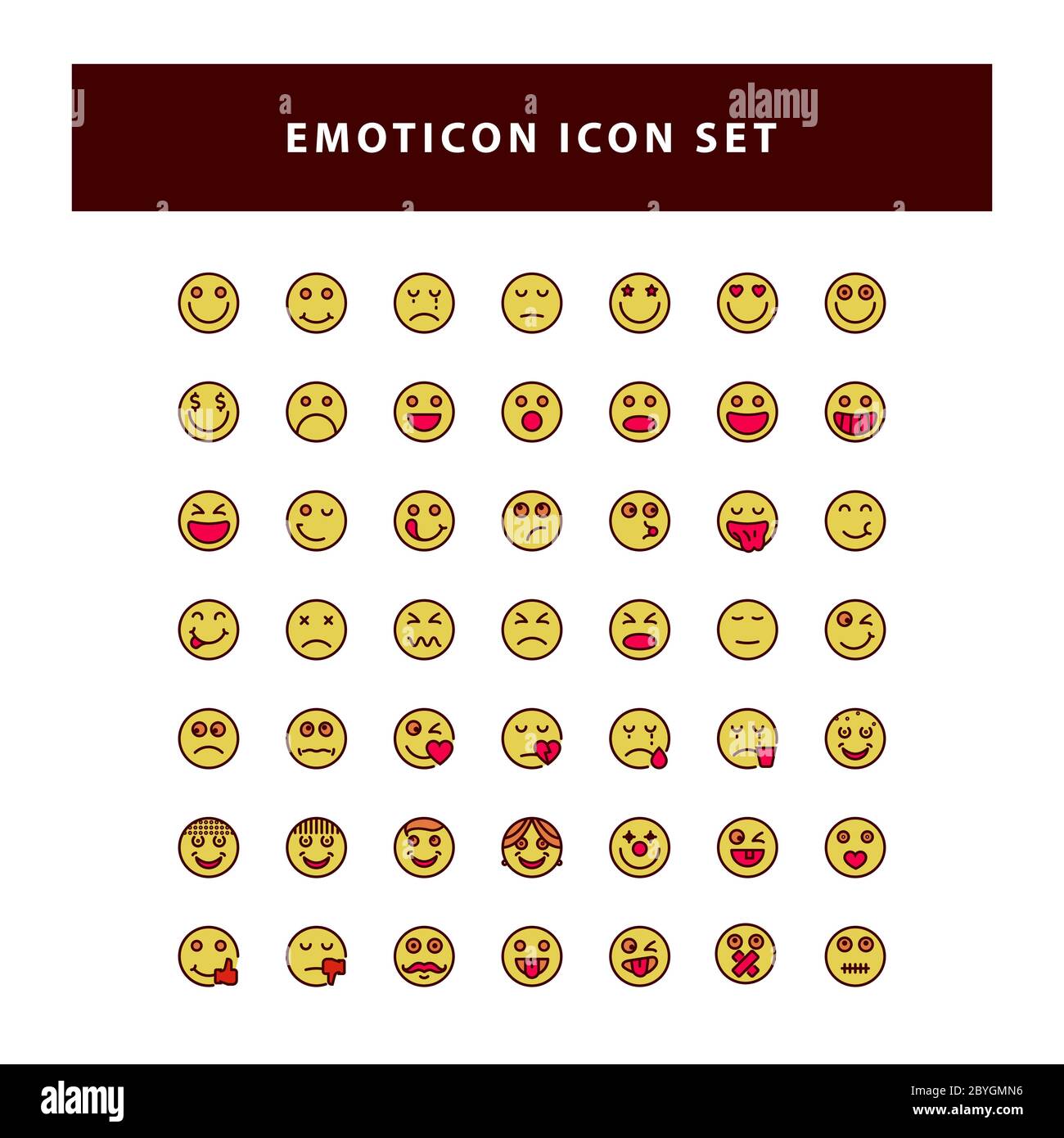 set of Emotion icon with filled outline style design vector Stock Vector
