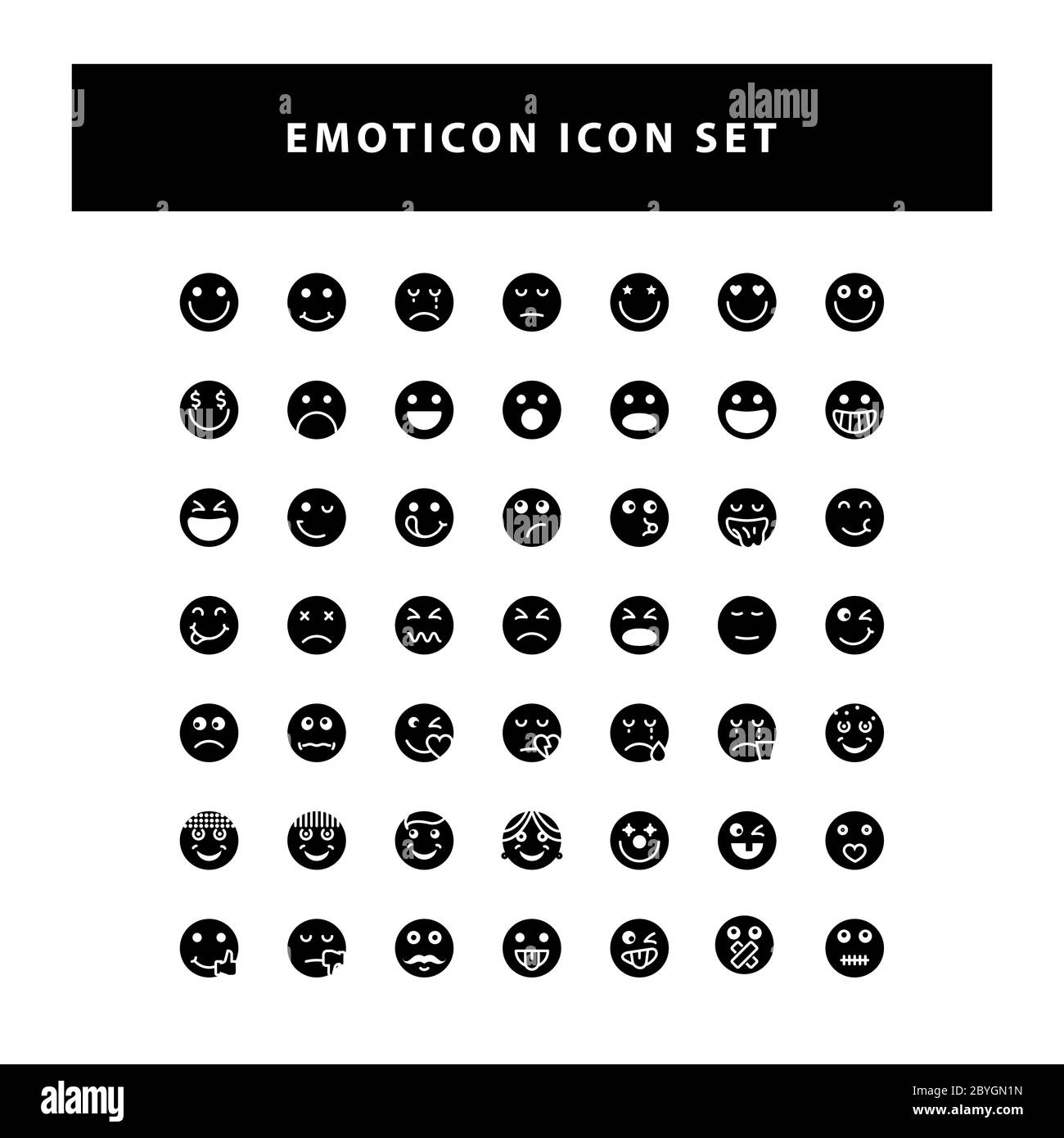 set of Emotion icon with glyph style design vector Stock Vector