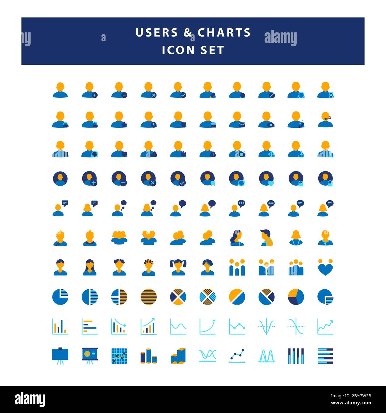 Set of Users and Charts icon with flat style design vector Stock Vector