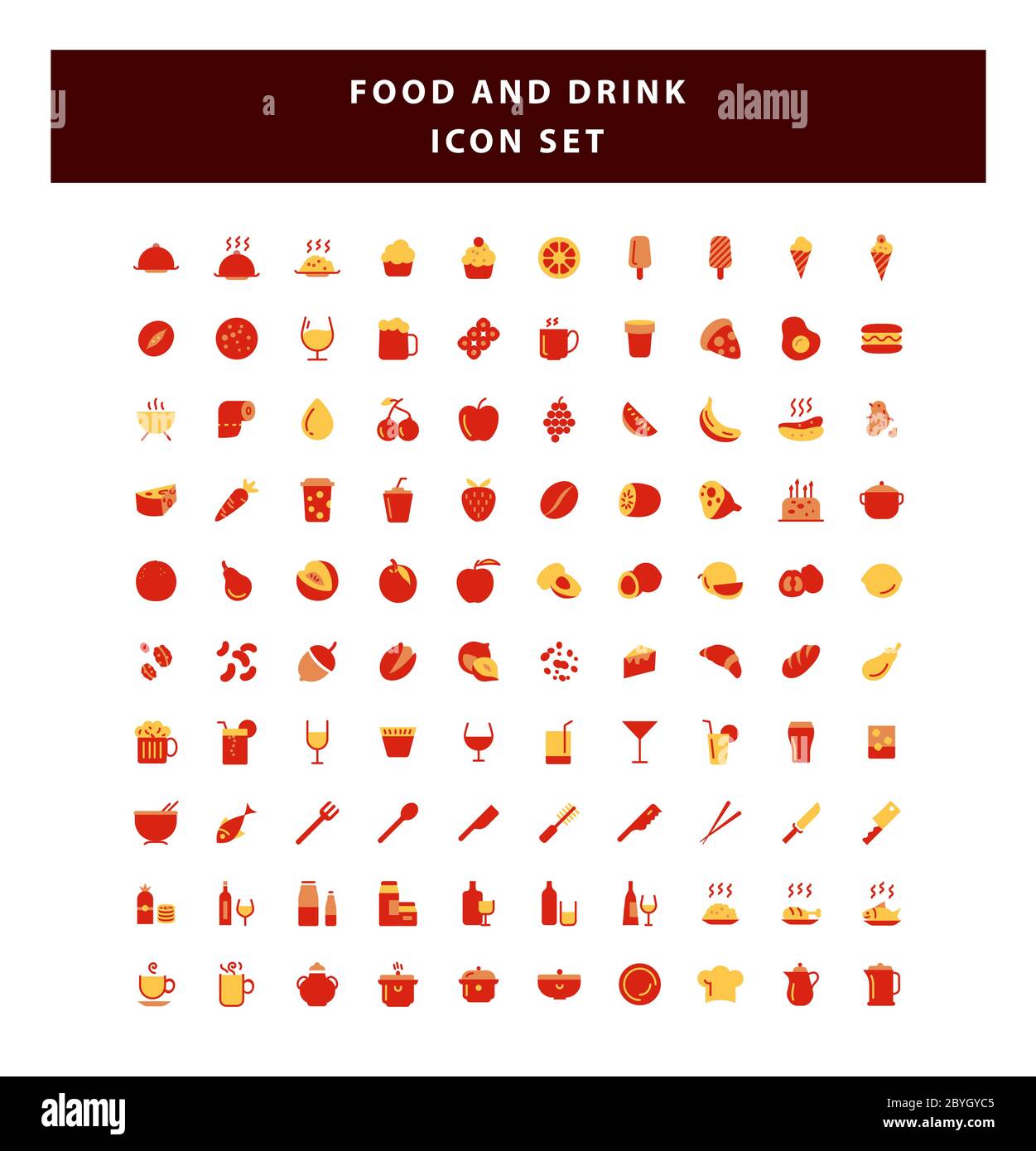 Set of food and drink icon with flat style design vector Stock Vector ...