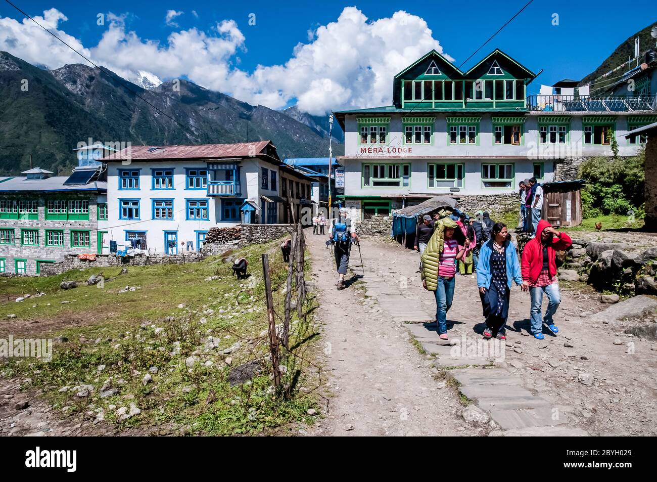 Nepal. Island Peak Trek. Street scenes in the main trading town of Lukla from where the majority of treks to Mount Everest start and finish Stock Photo