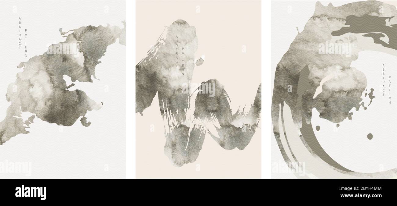 Download Vector Set Of Watercolor Texture Background In Japanese Style Abstract Art Elements With Brush Stroke Painting Illustration Template Stock Vector Image Art Alamy