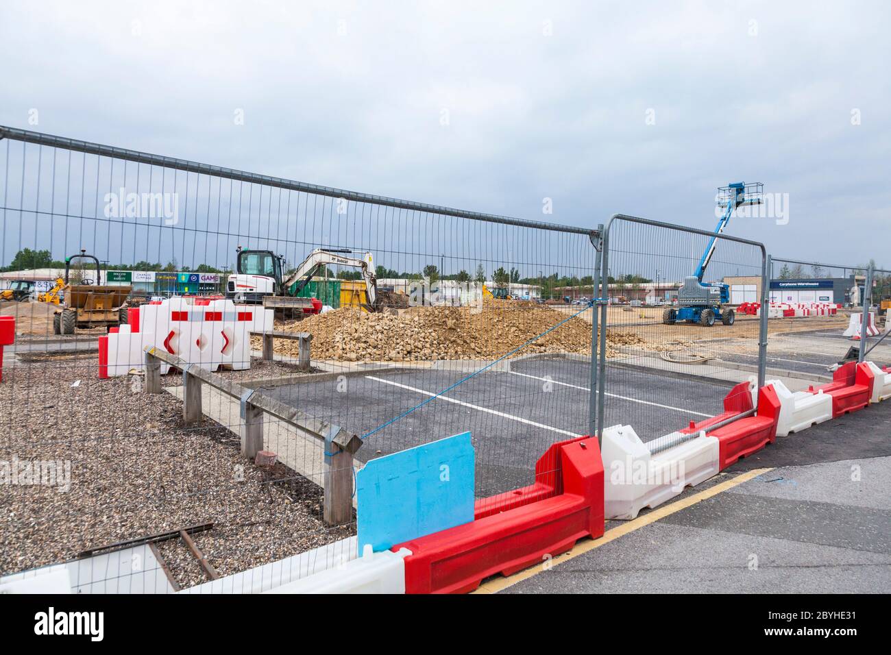 Construction work taking place at Teesside Park, Thornaby, Stockton on Tees, England, UK.Improved car parking facilities and new walkways. Stock Photo