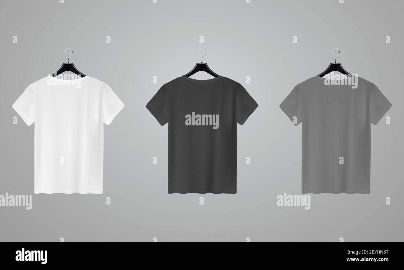 Realistic shirt mock up set. T-shirt template. White, black and gray ...