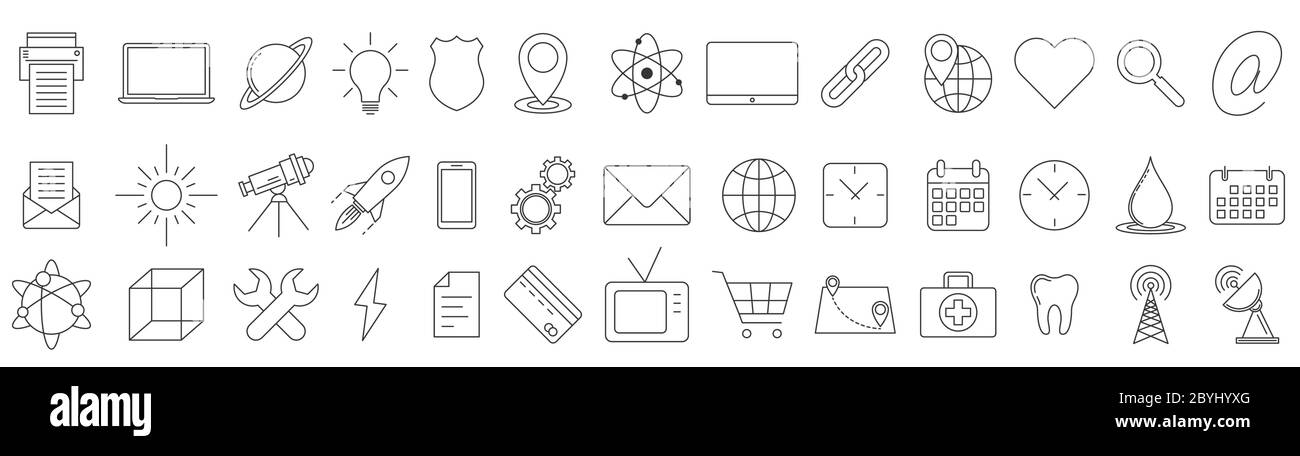 Set of black icons in thin line style. Outline icons isolated. Vector ...