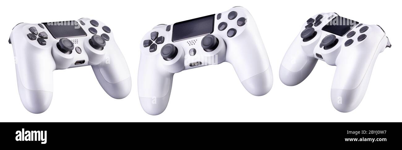 Set of white video game joysticks gamepad isolated on a white ...