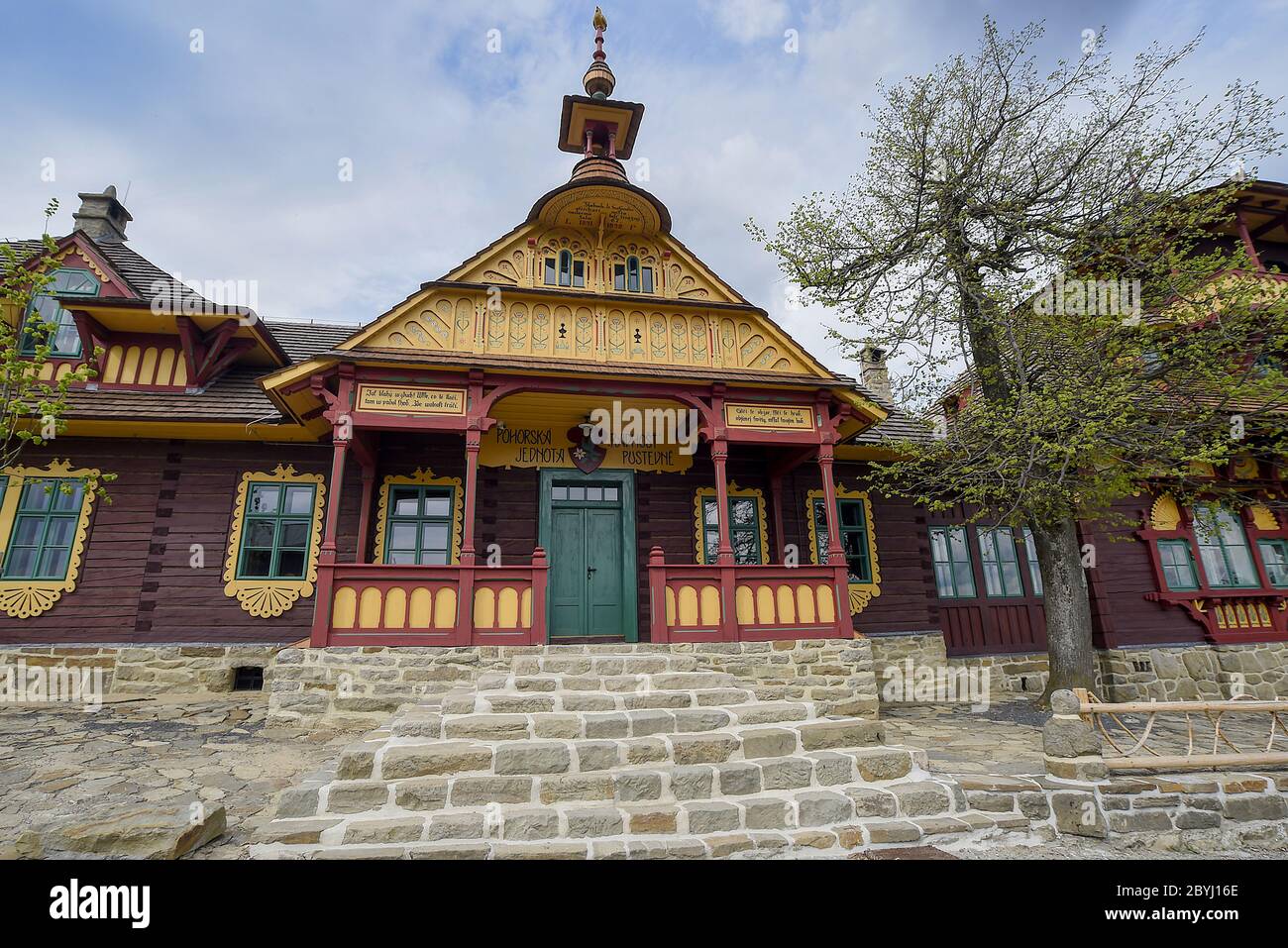 Reconstructed (rebuilt) cottage Libusin after burned down in 2014 in Pustevny, the most popular tourist centre in Beskid Mountain, Czech Republic, Jun Stock Photo