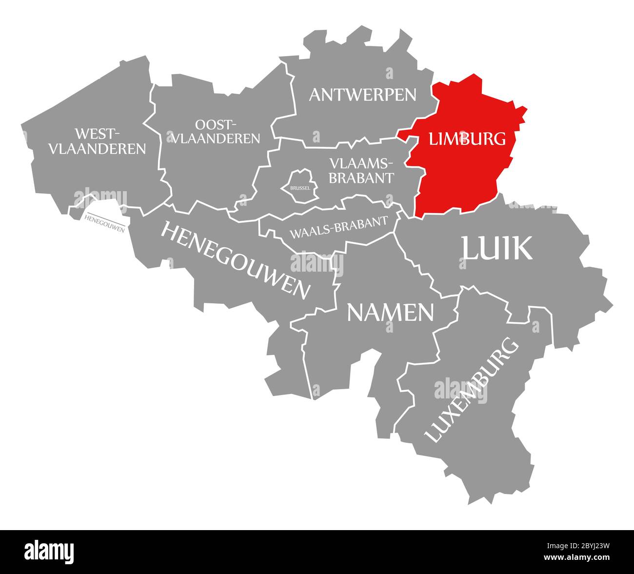 Limburg red highlighted in map of Belgium Stock Photo - Alamy