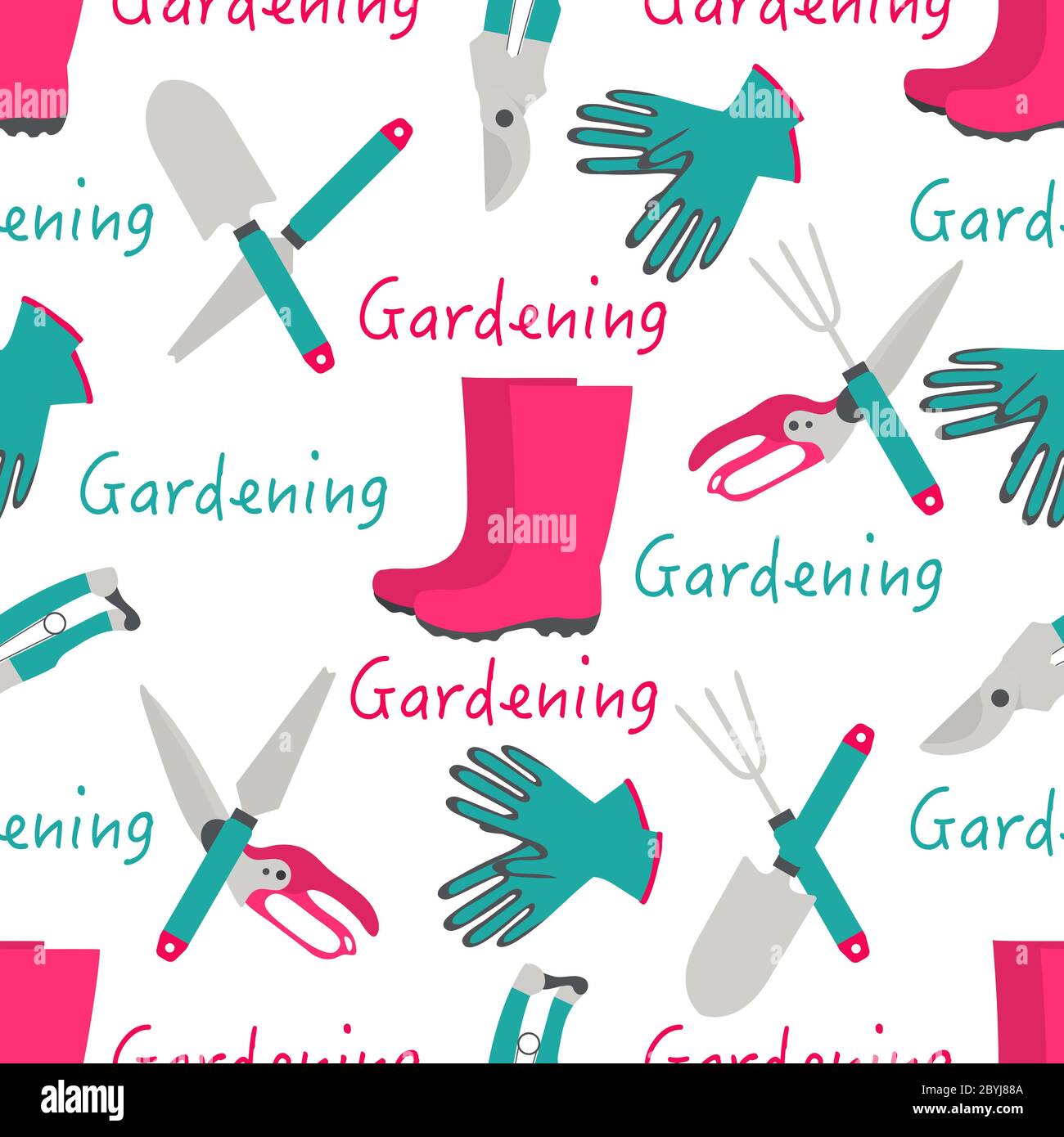 Vector seamless pattern Illustration with gardening tools and rubber ...