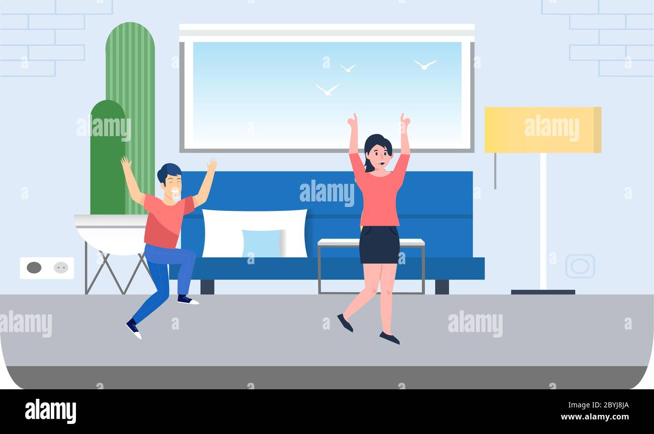 couple is dancing at home after quarantine Stock Vector