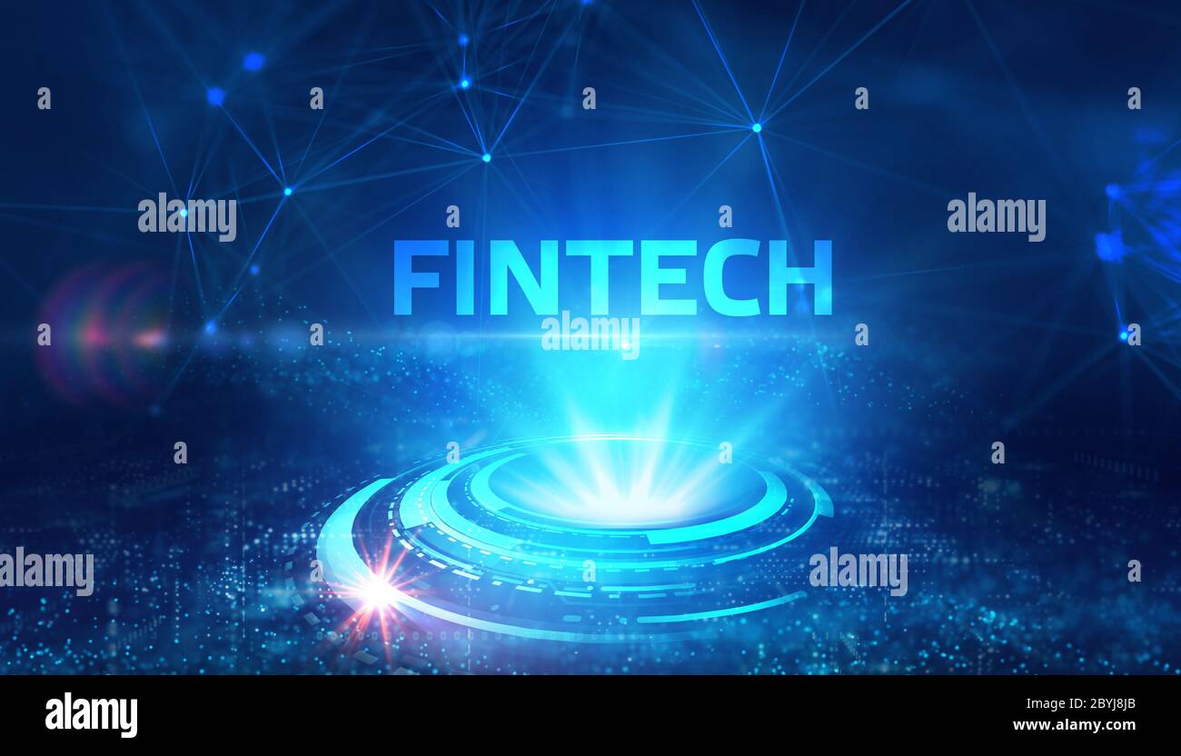 Fintech -financial technology concept.Young businessman select the icon ...