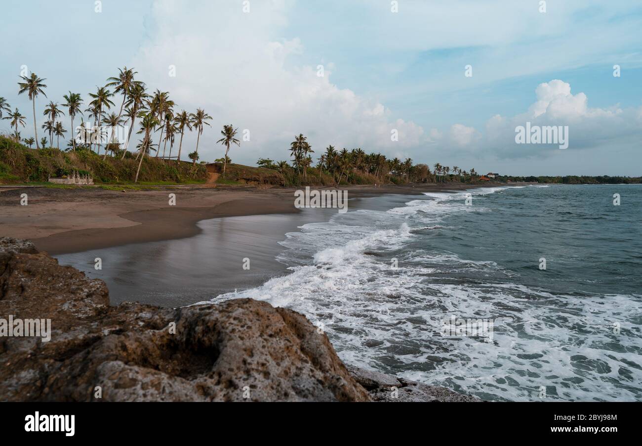 Wonderful nature landscape with Indian Ocean with coral bottom perfect place for snorkeling with masks. Beautiful seascape with calm waves with copy s Stock Photo