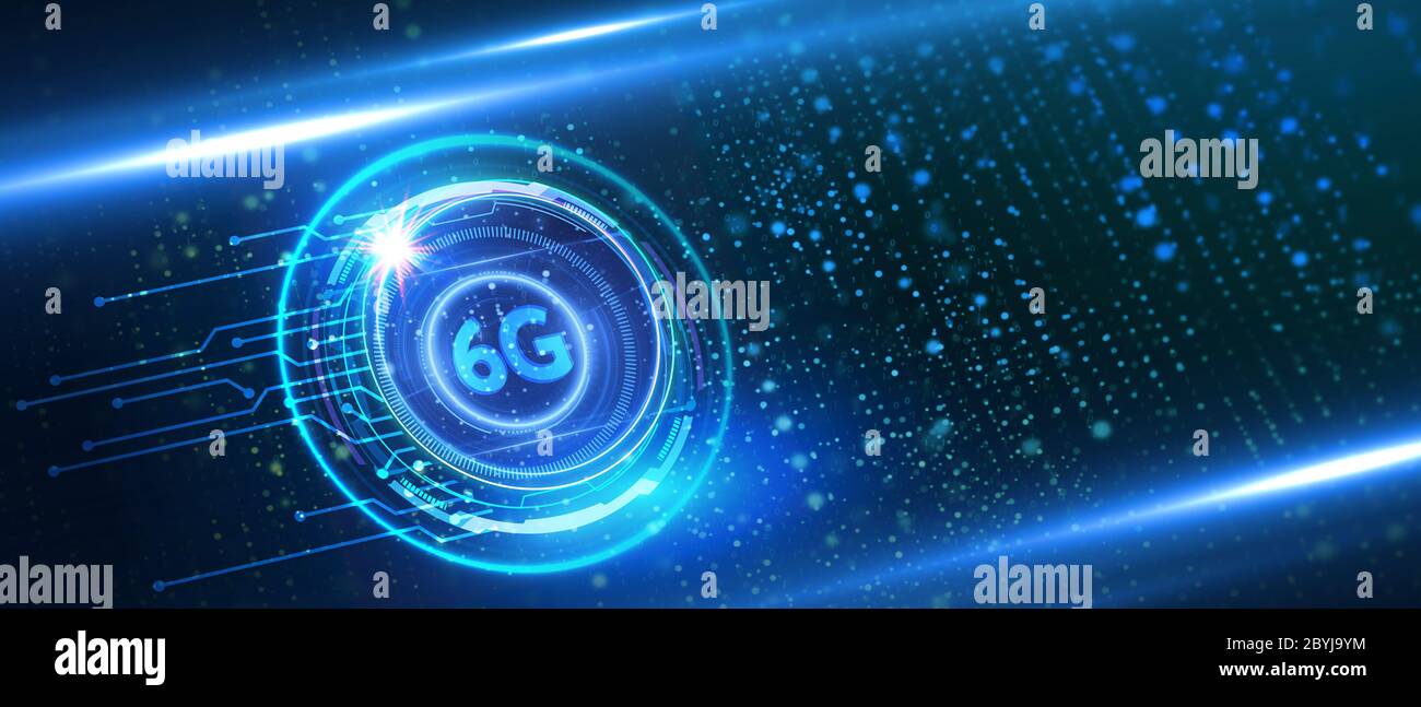 The concept of 6G network, high-speed mobile Internet, new generation networks. Business, modern technology, internet and networking concept. 3d illus Stock Photo