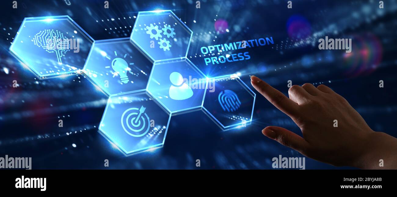 Optimization Software Technology Process System Business concept. Business, Technology, Internet and network concept. Stock Photo