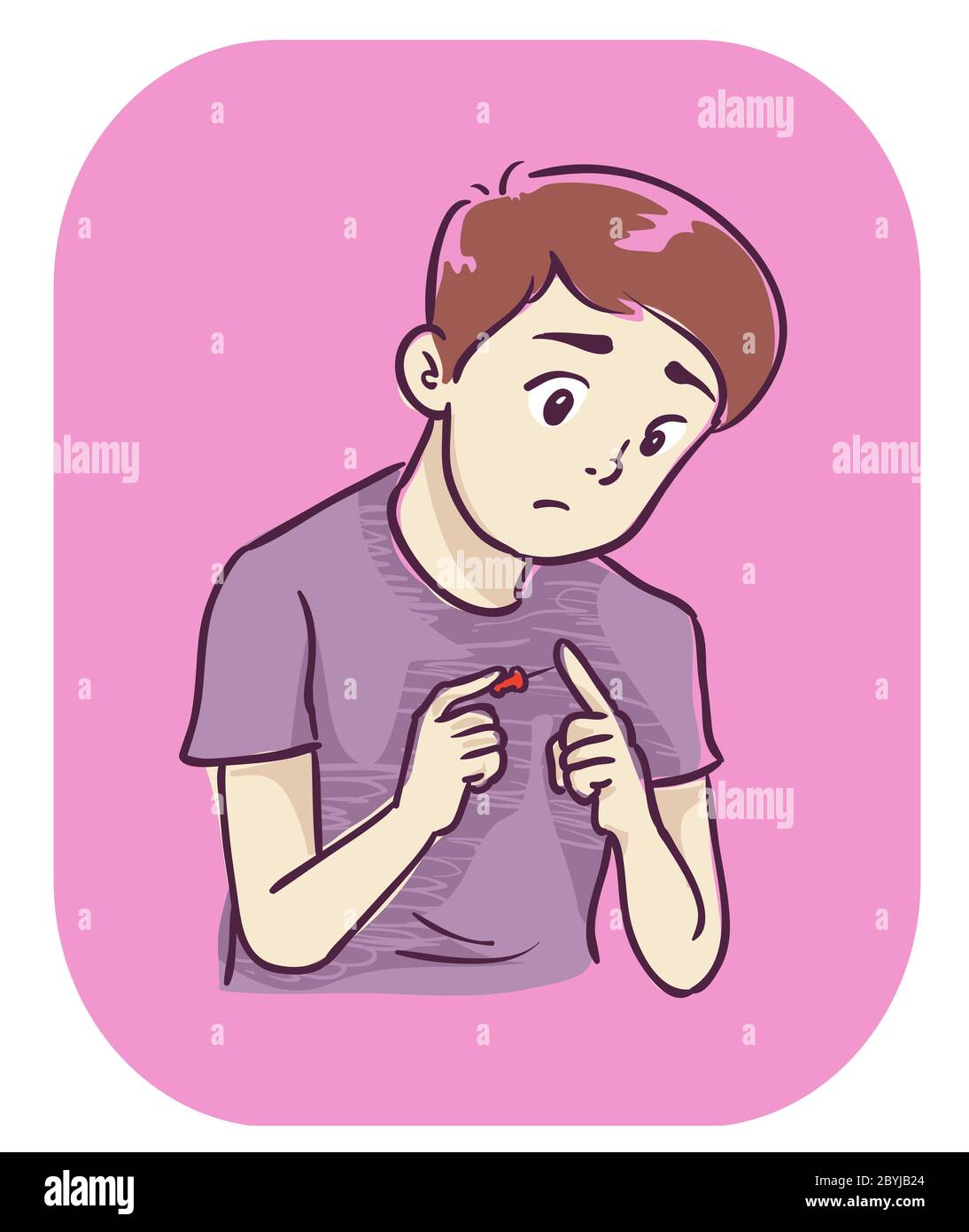Illustration of a Teenage Guy Pricking His Finger Unable to Feel Pain