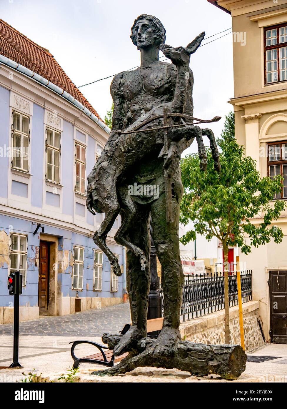 Historic statue in Gyor, Hungary on a sunny day Stock Photo
