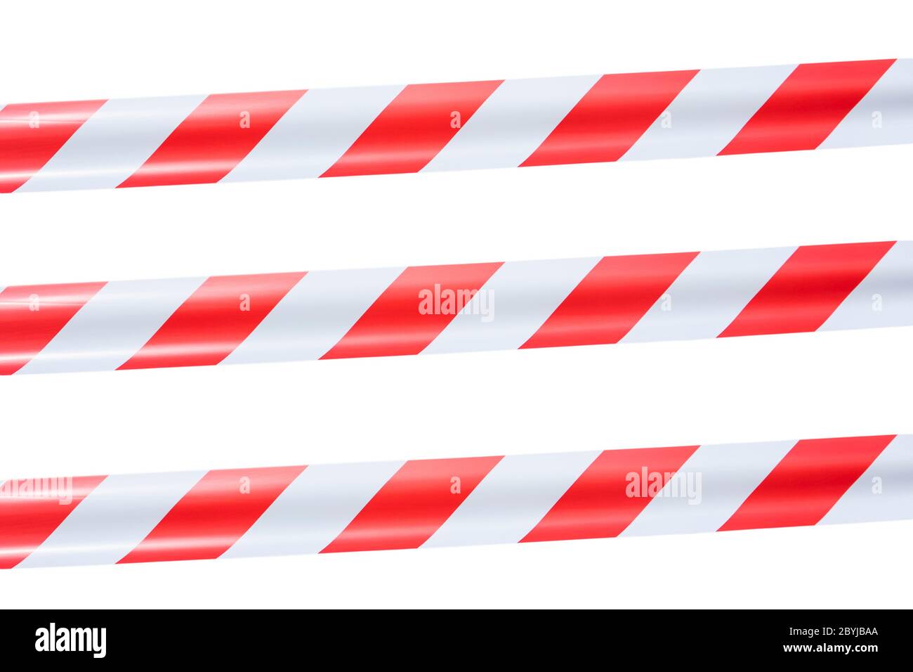 red and white warning tape isolated on white background Stock Photo
