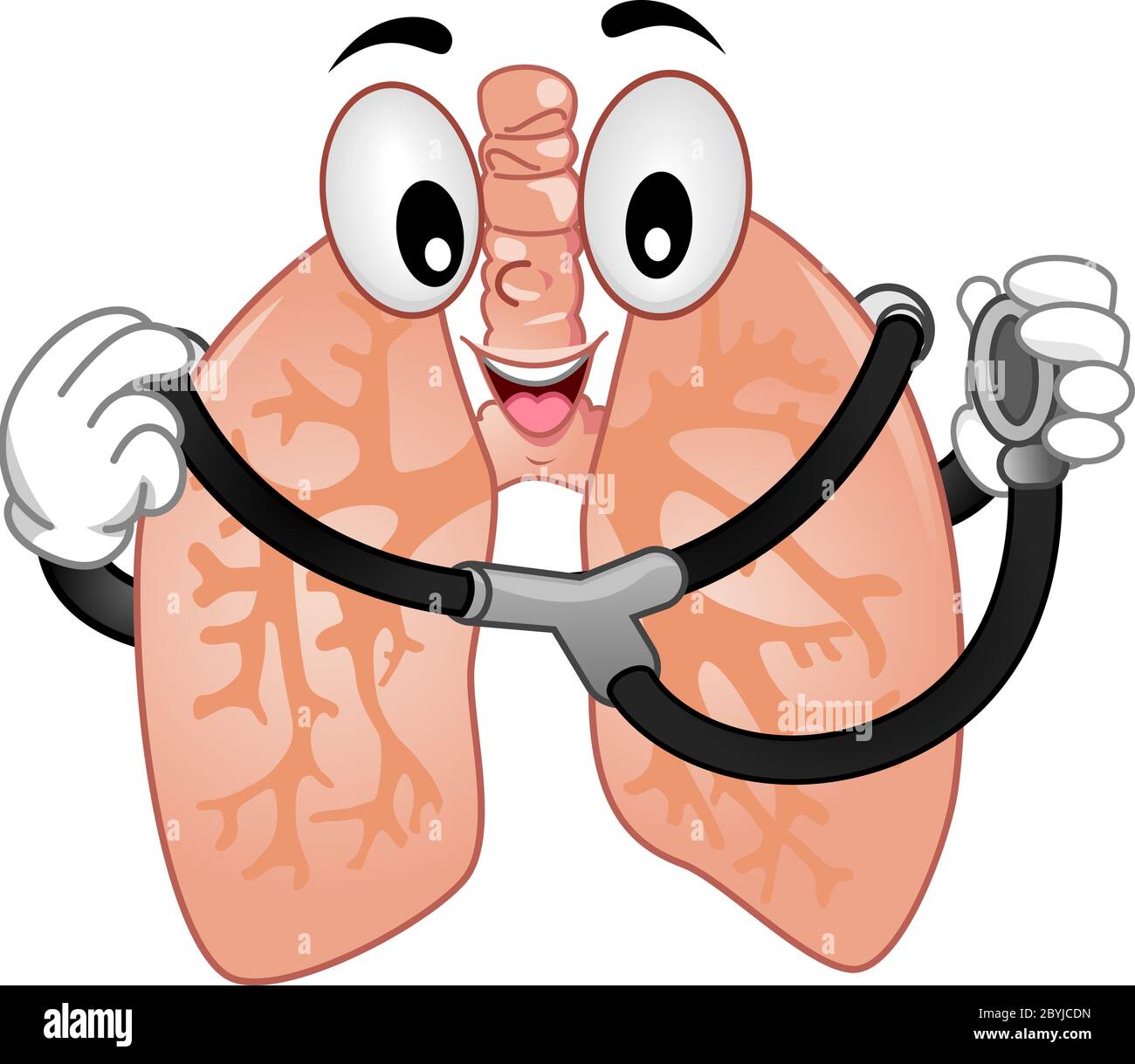 Illustration of a Lungs Mascot Holding a Stethoscope to Listen To It