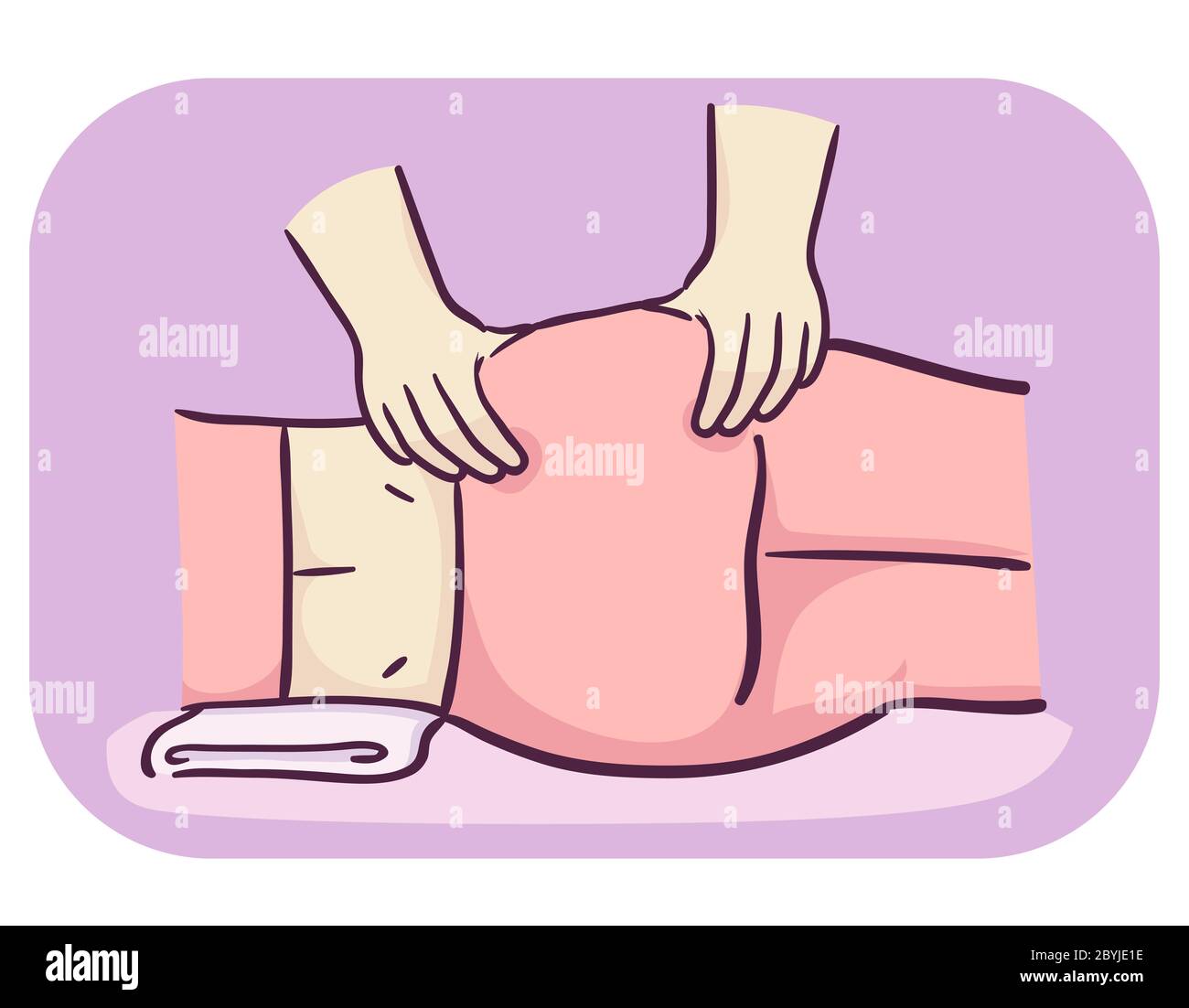Illustration of a Massage Therapist Hands Massaging Patient with Hip Pain, Musculoskeletal Pain Stock Photo