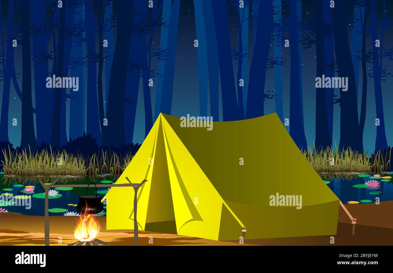 camping tent at the river in a forest at night Stock Vector Image & Art ...