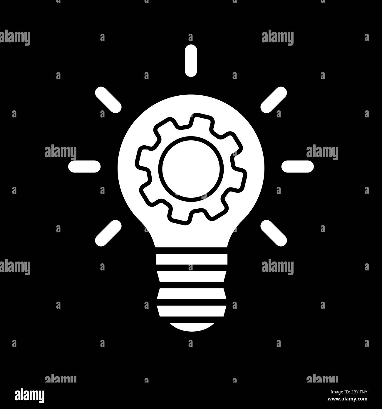 Light bulb idea icon with gears inside in white on an isolated black background. Business concept. EPS 10 vector Stock Vector