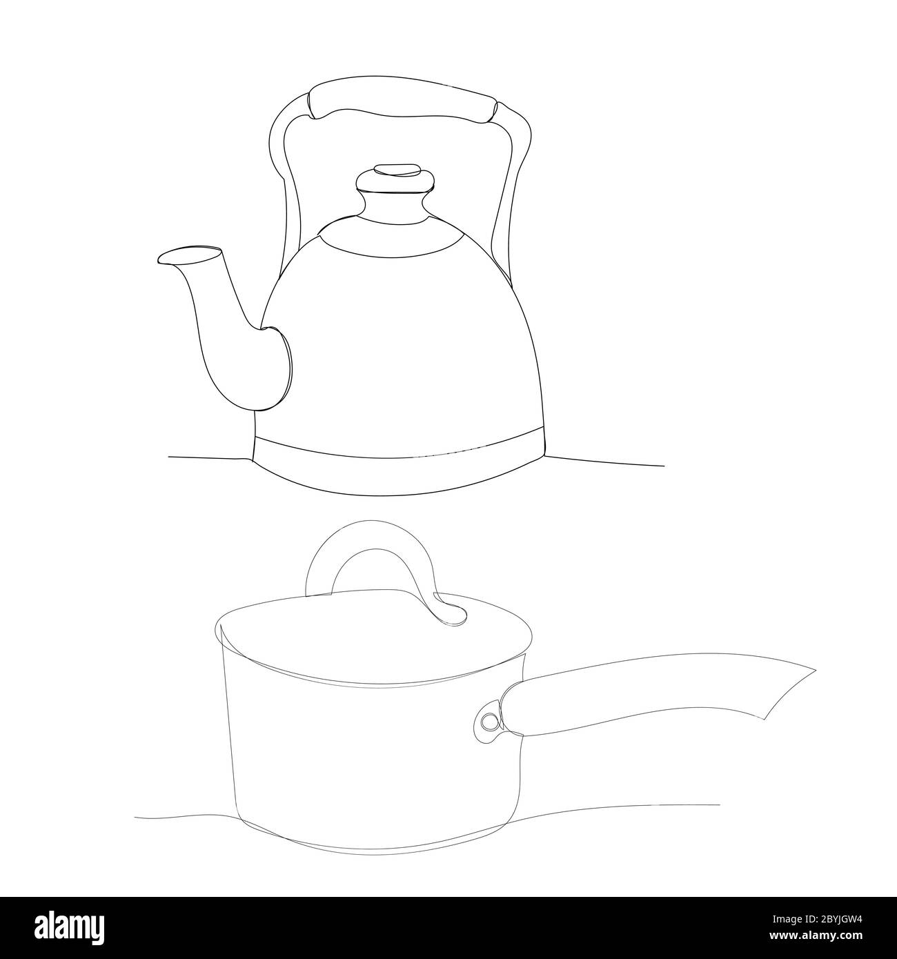 vector, on a white background, kettle continuous line drawing Stock ...