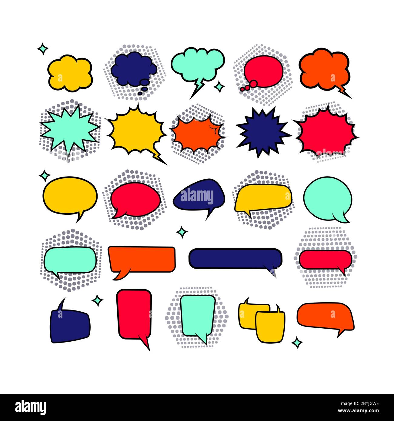 Retro empty comic bubbles in bright colors or speech and thought icon ...