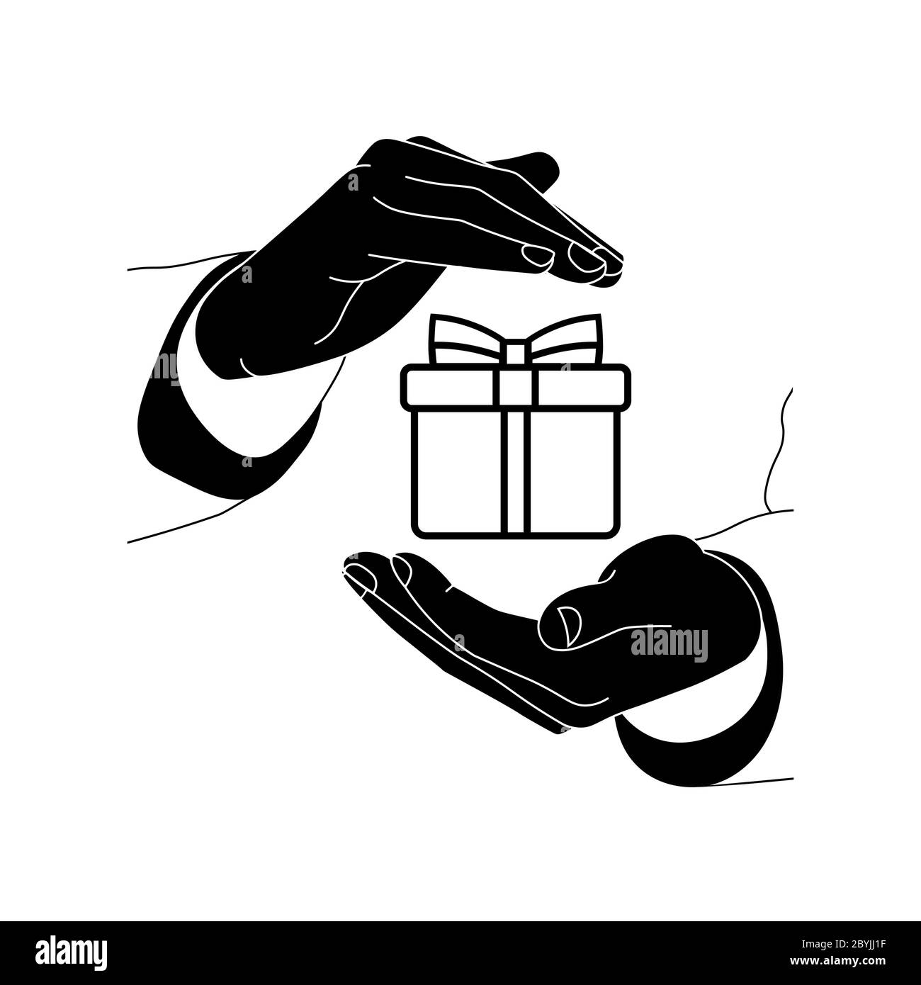 Hands holding a gift or present icon flat logo in black and white on isolated white background. EPS 10 vector Stock Vector