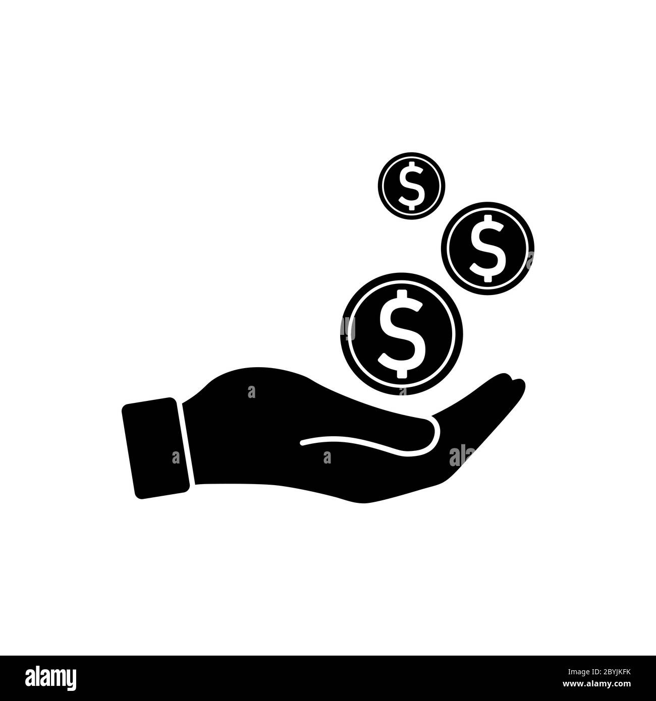 Hands are holding money, banknote or dollar bill icon flat logo in white on isolated black background. EPS 10 vector. Stock Vector