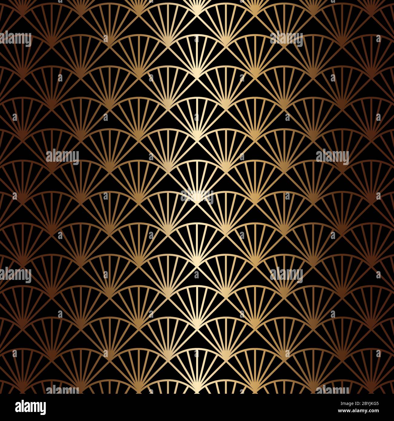 Art deco seamless pattern in gold color on an isolated black background ...