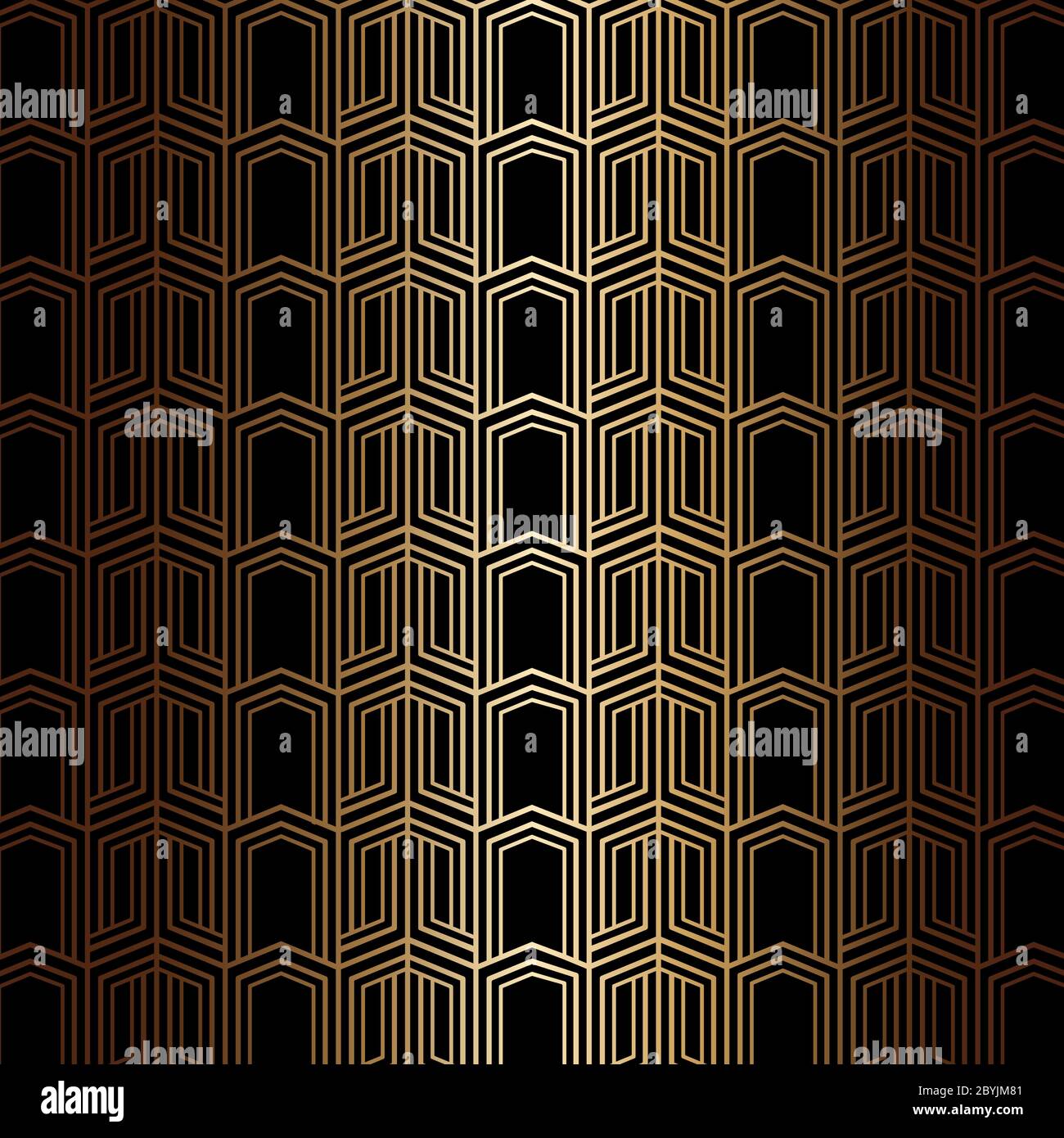 Art deco seamless pattern in gold color on an isolated black background ...