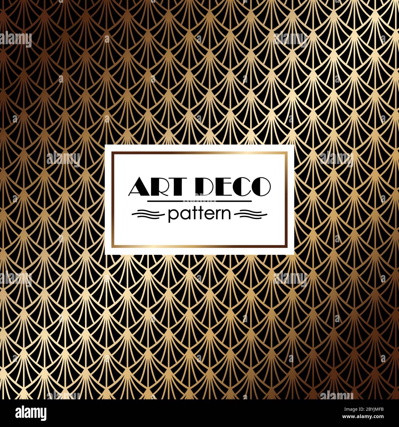Art deco seamless pattern in gold color on an isolated black background ...
