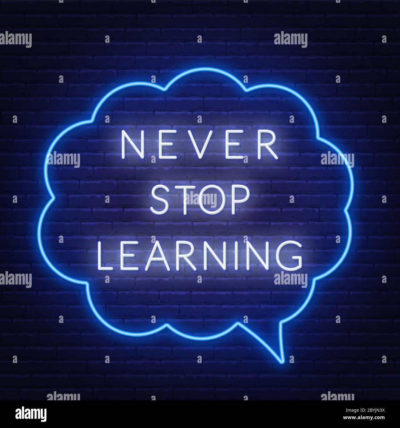 Never stop learning. Neon sign on a dark background. Stock Vector